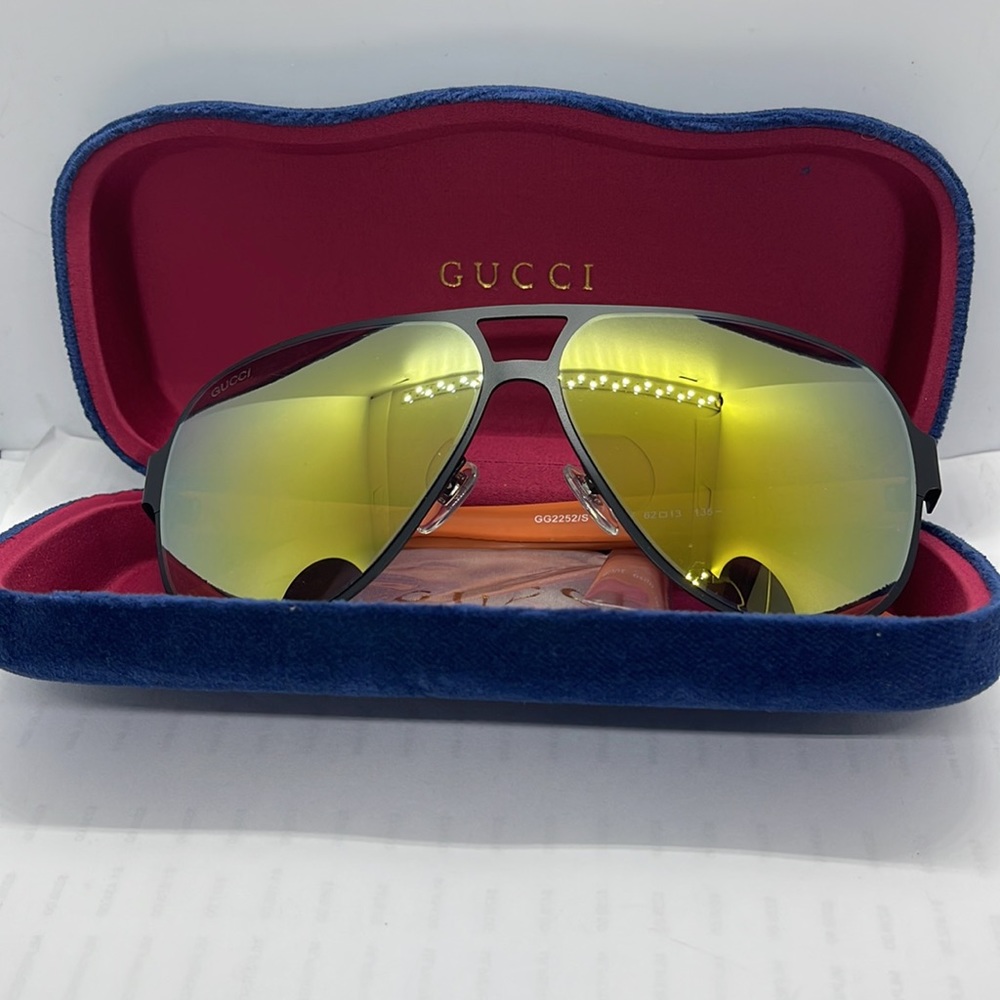Brand new Gucci Sunglass Unisex GG2252/s Black with Orange Mirror lenses - Picture 2 of 8